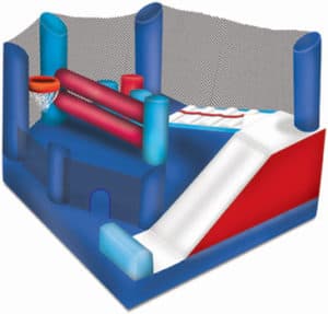 Inside the Mickey Clubhouse showing slide and basketball hoop
