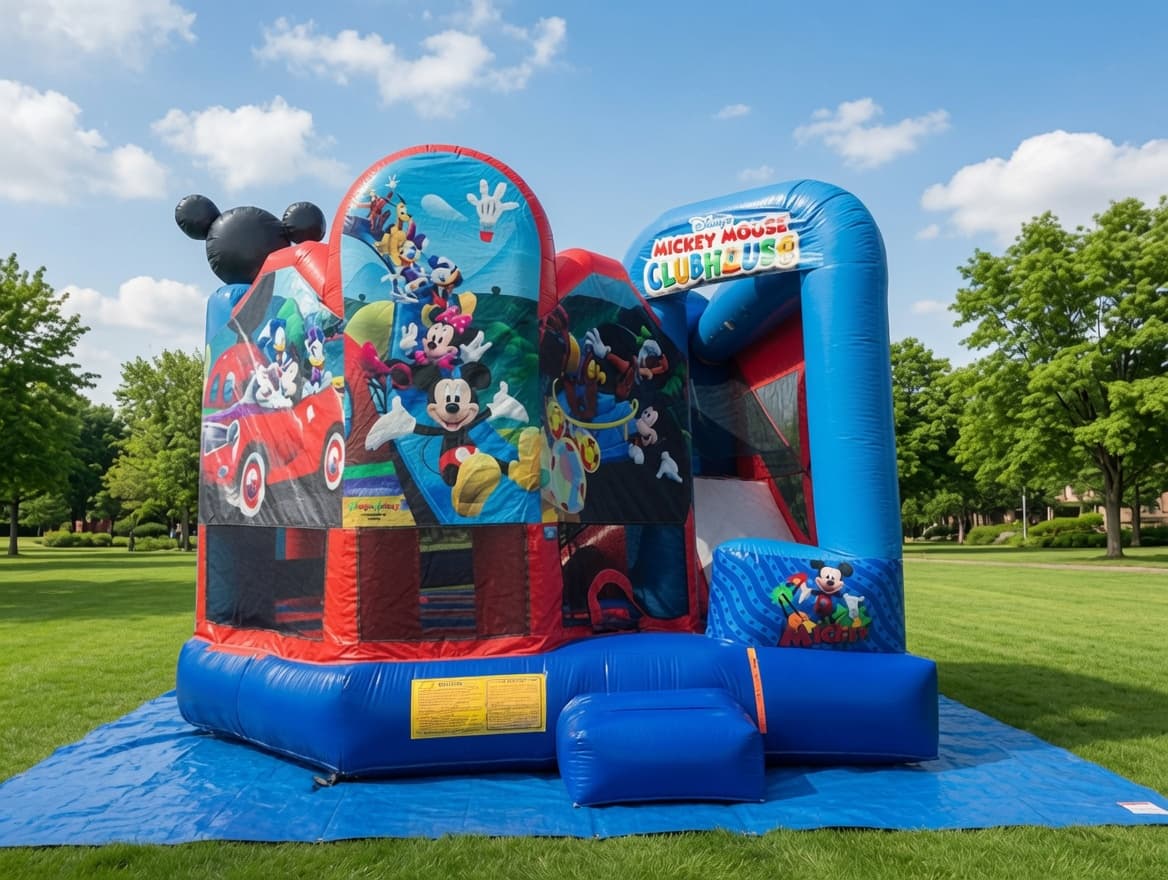 Mickey Mouse Clubhouse 5-in-1 bouncy castle set up outdoors