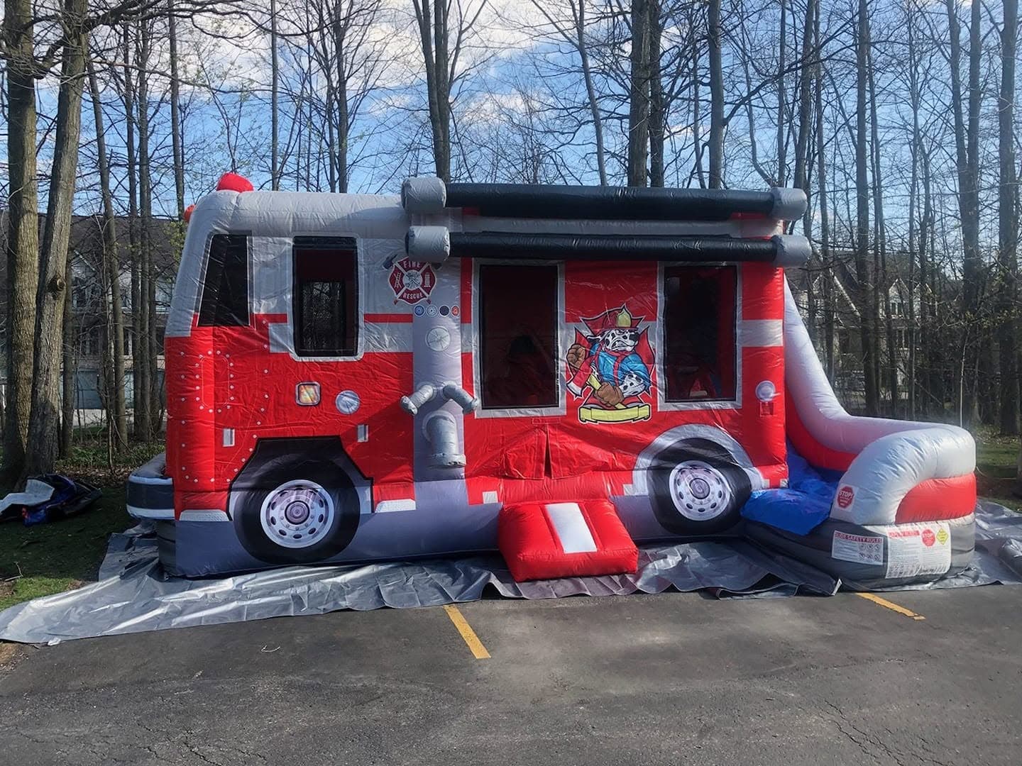 Fire Truck Combo bouncy castle delivered and set up